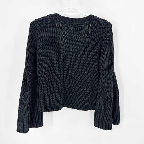 Free People Damsel Sweater Black Bell Sleeve V Neck Rib Knit Boho feminine casua - Picture 5 of 5